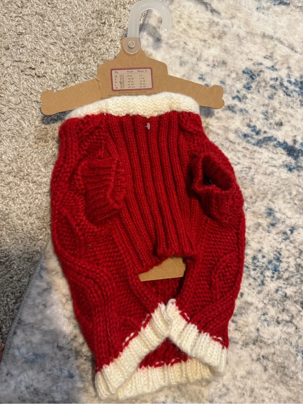 Red & White Knit Dog Sweater with Floral Appliqués